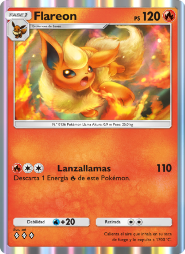 Flareon 045 — Genes Formidables (Spanish Pokémon TCG card)