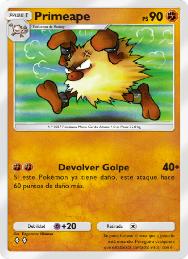 Primeape 142 — Genes Formidables (Spanish Pokémon TCG card)