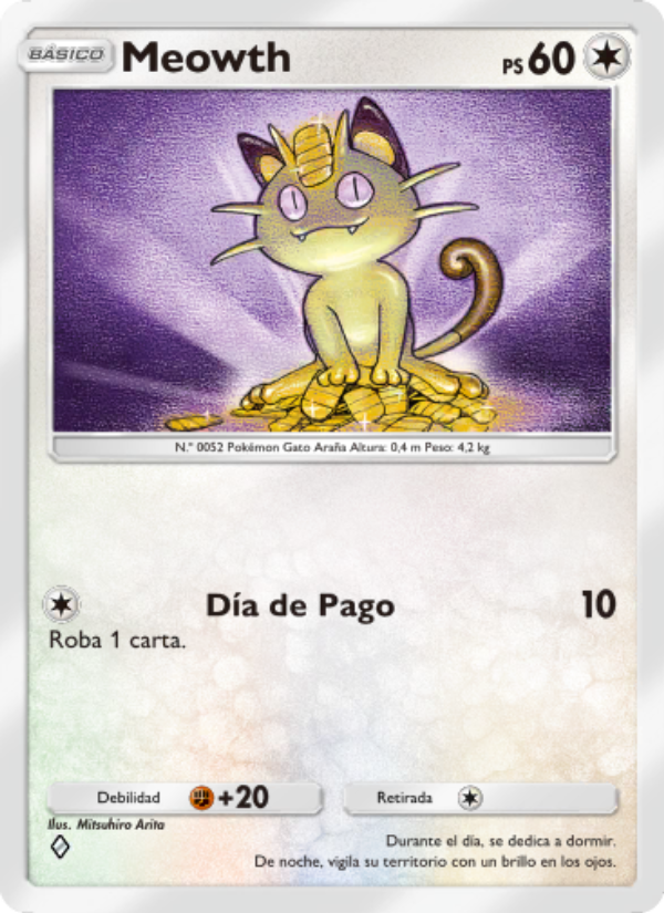Meowth 196 — Genes Formidables (Spanish Pokémon TCG card)