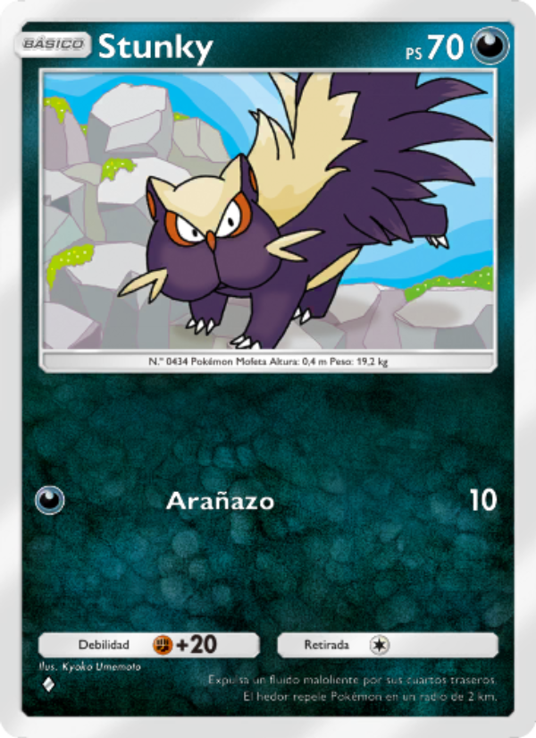 Stunky 102 — Pugna Espaciotemporal (Spanish Pokémon TCG card)