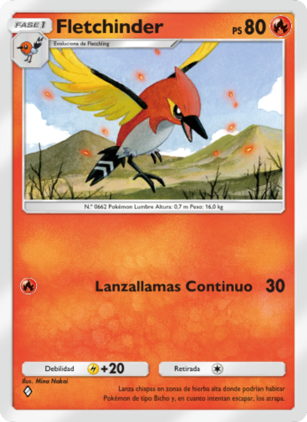 Fletchinder 028 — Guardianes Celestiales (Spanish Pokémon TCG card)