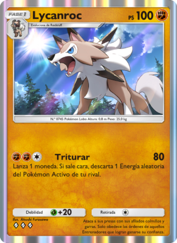 Lycanroc 100 — Guardianes Celestiales (Spanish Pokémon TCG card)