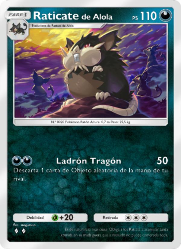 Raticatede Alola 107 — Guardianes Celestiales (Spanish Pokémon TCG card)