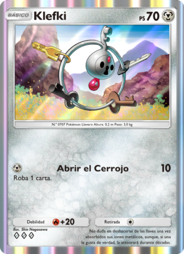 Klefki 121 — Guardianes Celestiales (Spanish Pokémon TCG card)