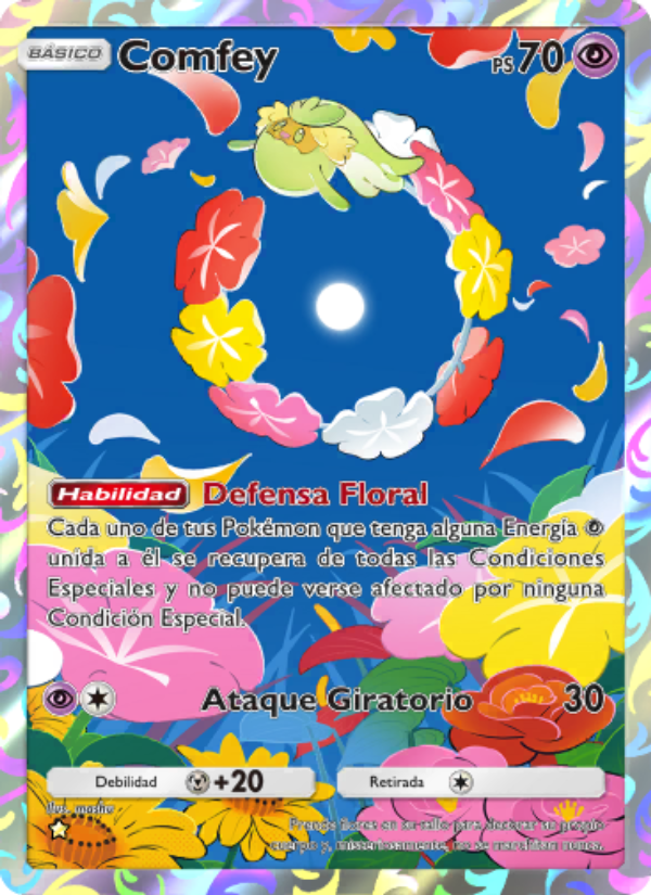 Comfey 168 — Guardianes Celestiales (Spanish Pokémon TCG card)
