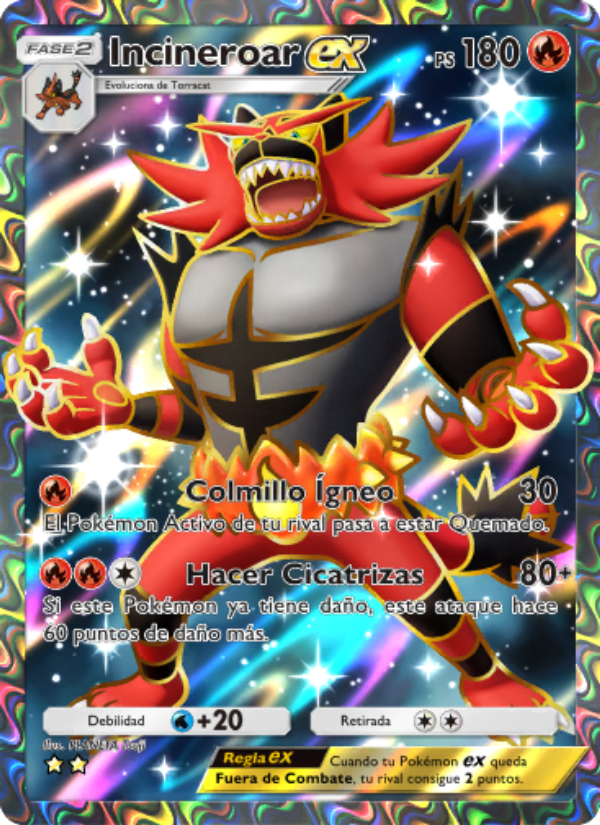 Incineroar ex 182 — Guardianes Celestiales (Spanish Pokémon TCG card)
