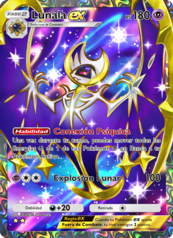 Lunala ex 186 — Guardianes Celestiales (Spanish Pokémon TCG card)