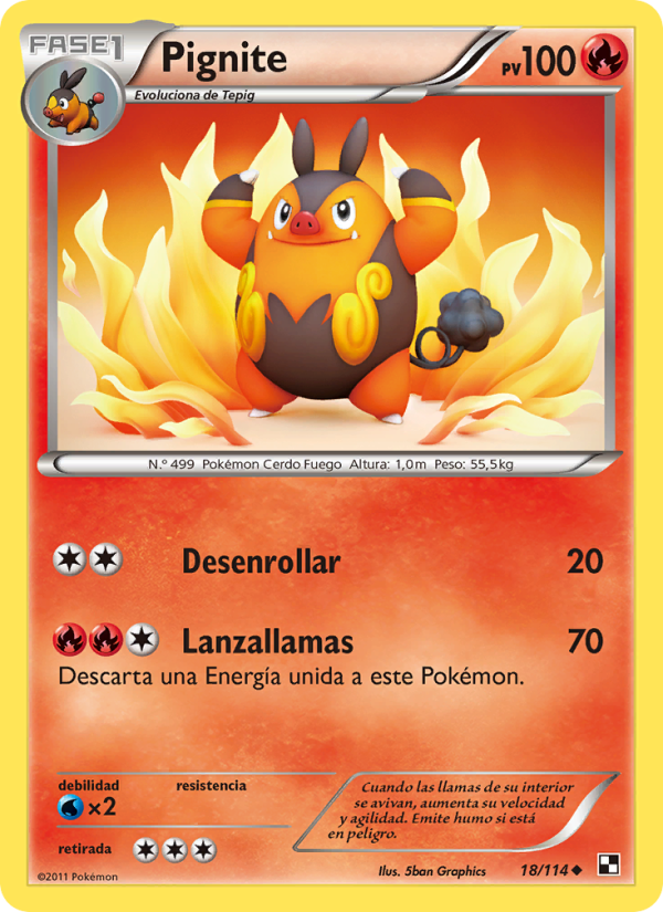Pignite 18 — Negro y Blanco (Spanish Pokémon TCG card)
