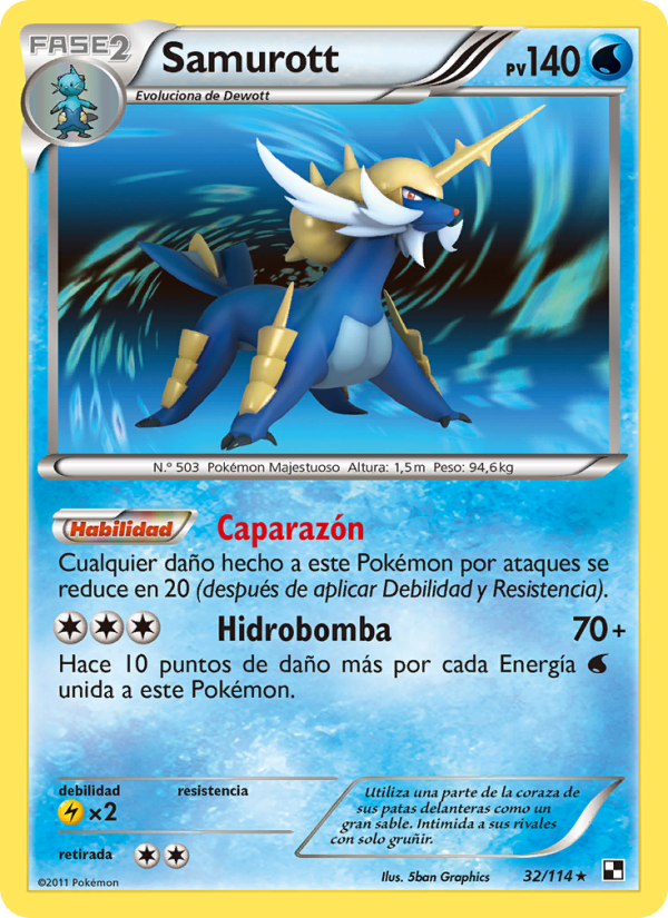 Samurott 32 — Negro y Blanco (Spanish Pokémon TCG card)