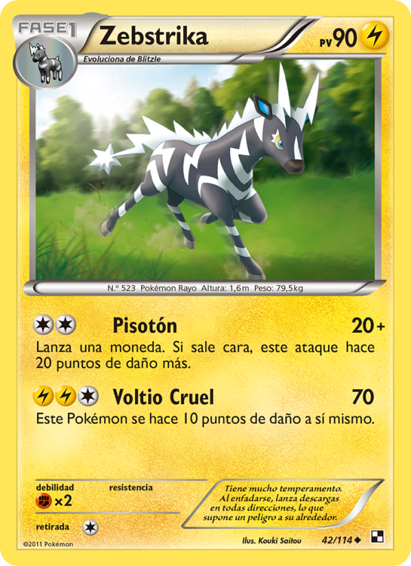 Zebstrika 42 — Negro y Blanco (Spanish Pokémon TCG card)
