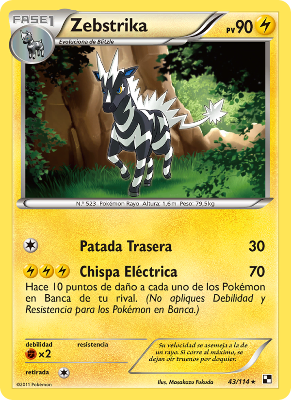 Zebstrika 43 — Negro y Blanco (Spanish Pokémon TCG card)