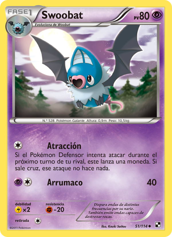 Swoobat 51 — Negro y Blanco (Spanish Pokémon TCG card)