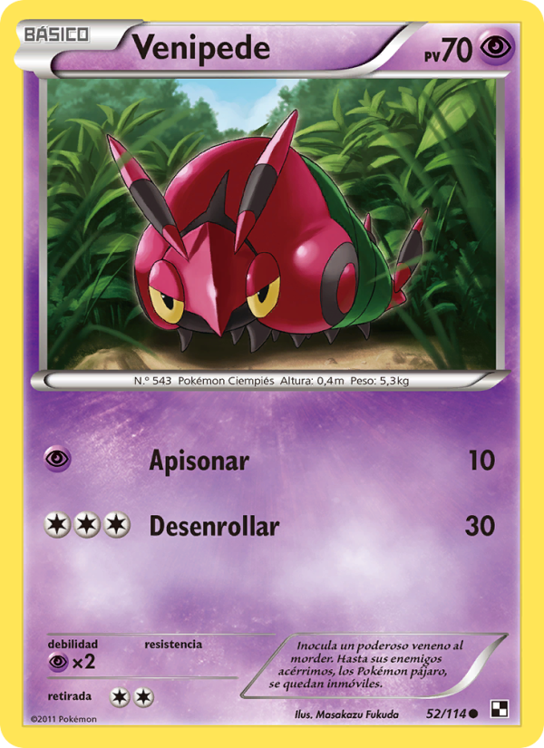 Venipede 52 — Negro y Blanco (Spanish Pokémon TCG card)