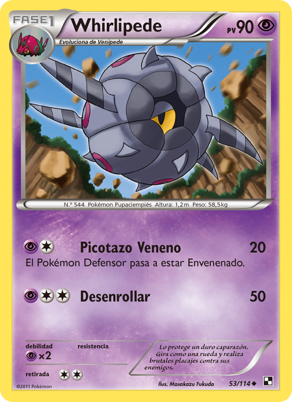 Whirlipede 53 — Negro y Blanco (Spanish Pokémon TCG card)
