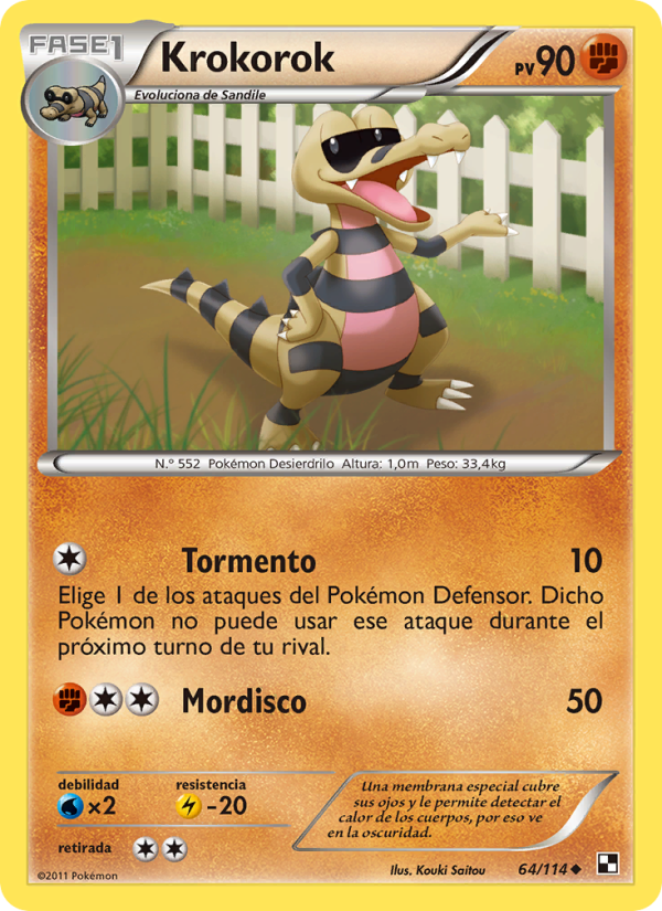 Krokorok 64 — Negro y Blanco (Spanish Pokémon TCG card)