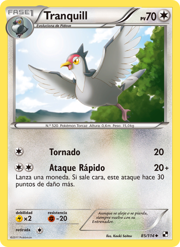 Tranquill 85 — Negro y Blanco (Spanish Pokémon TCG card)