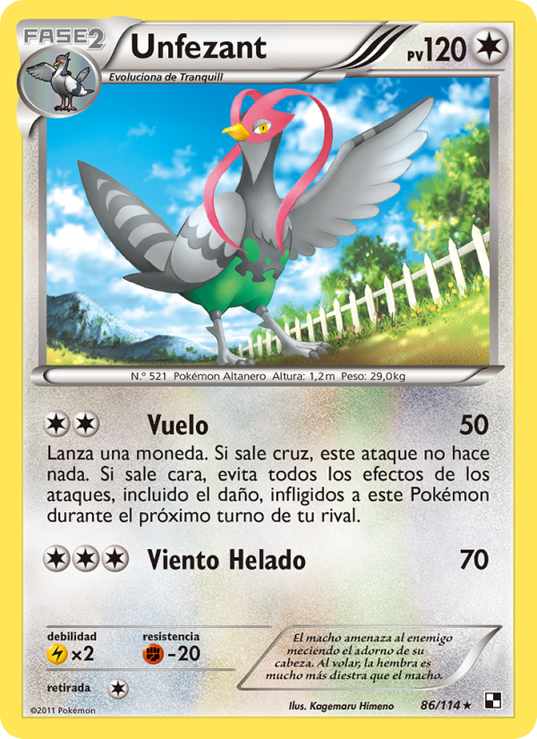 Unfezant 86 — Negro y Blanco (Spanish Pokémon TCG card)