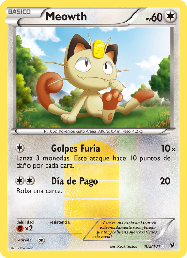 Meowth 102 — Nobles Victorias (Spanish Pokémon TCG card)