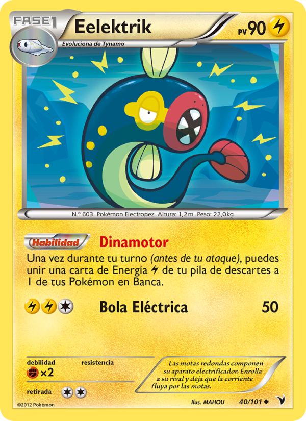 Eelektrik 40 — Nobles Victorias (Spanish Pokémon TCG card)