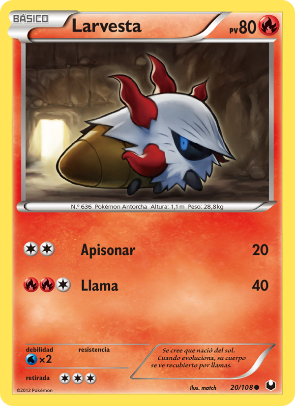 Larvesta 20 — Oscuros Exploradores (Spanish Pokémon TCG card)