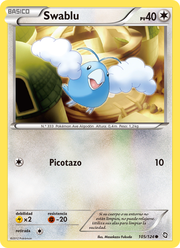 Swablu 105 — Dragones Majestuosos (Spanish Pokémon TCG card)