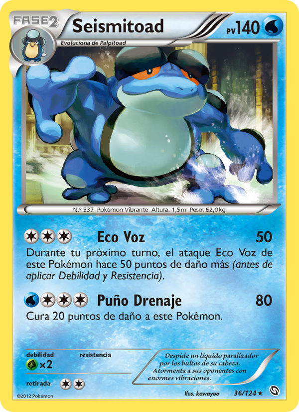 Seismitoad 36 — Dragones Majestuosos (Spanish Pokémon TCG card)