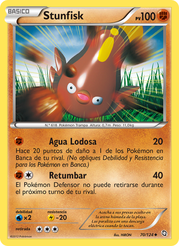 Stunfisk 70 — Dragones Majestuosos (Spanish Pokémon TCG card)