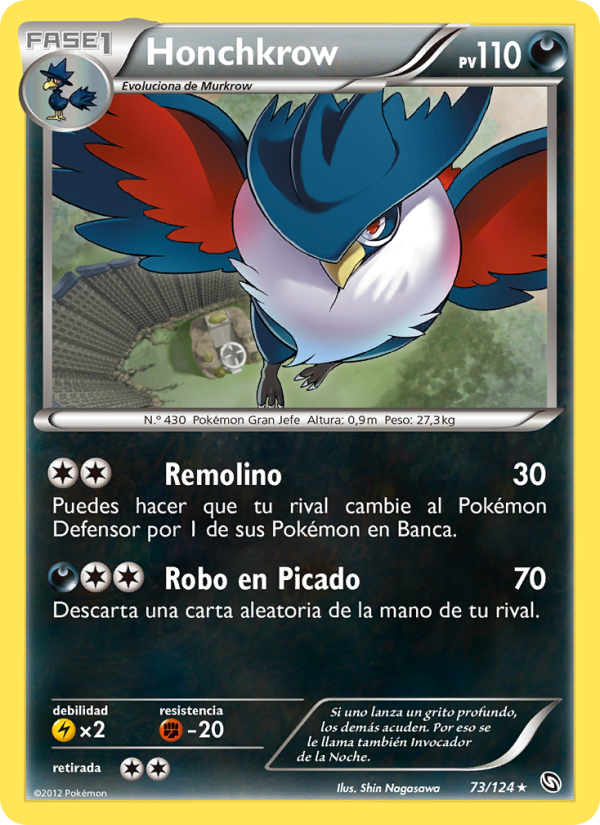 Honchkrow 73 — Dragones Majestuosos (Spanish Pokémon TCG card)