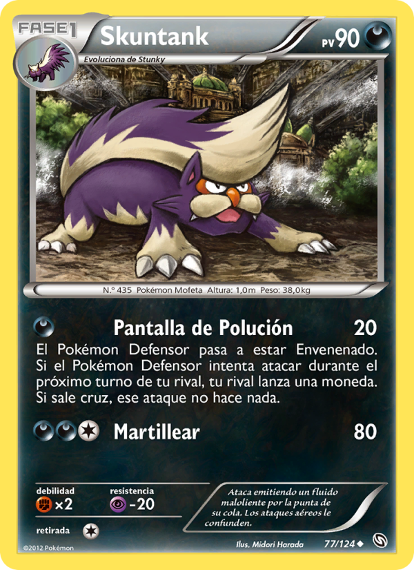 Skuntank 77 — Dragones Majestuosos (Spanish Pokémon TCG card)