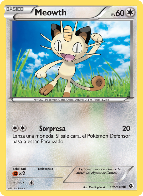 Meowth 106 — Fronteras Cruzadas (Spanish Pokémon TCG card)