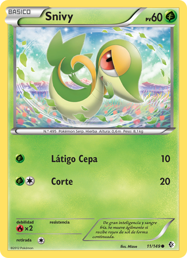 Snivy 11 — Fronteras Cruzadas (Spanish Pokémon TCG card)