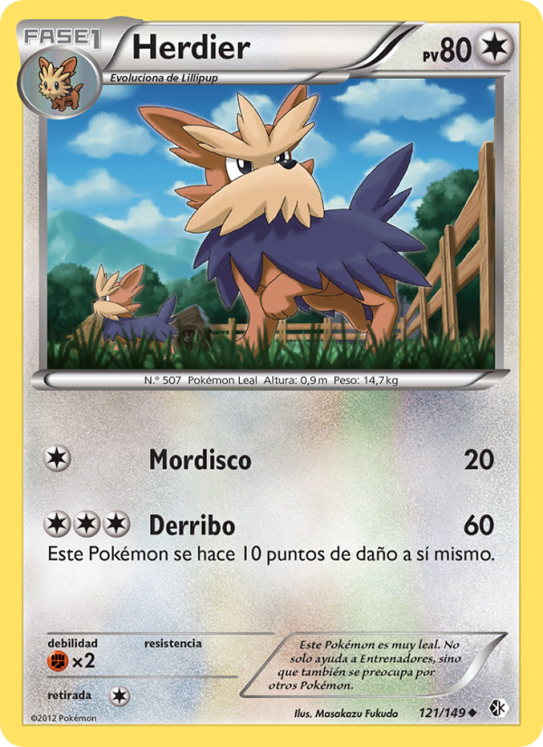 Herdier 121 — Fronteras Cruzadas (Spanish Pokémon TCG card)