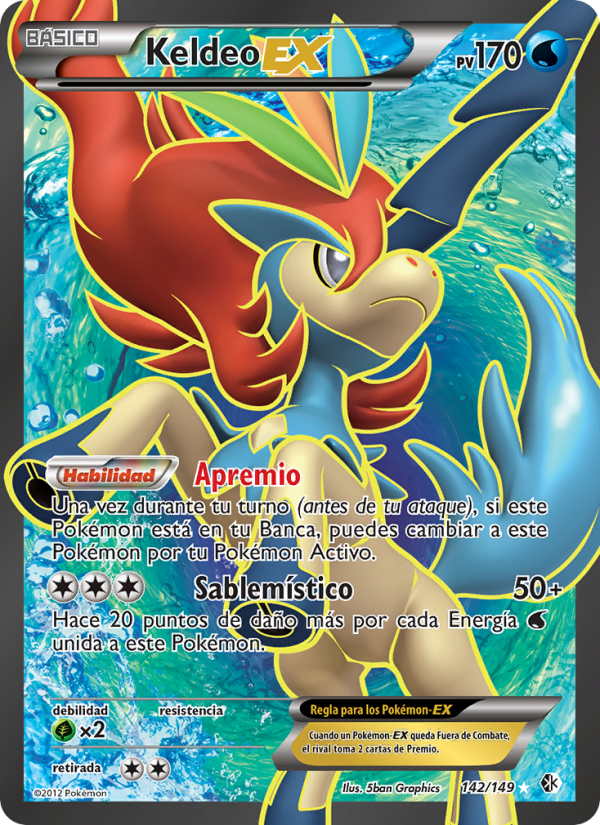 Keldeo-EX 142 — Fronteras Cruzadas (Spanish Pokémon TCG card)