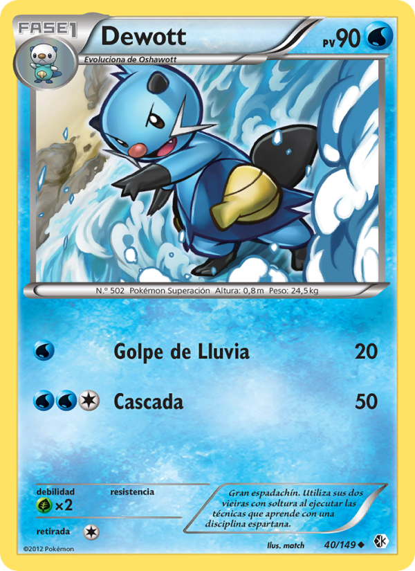 Dewott 40 — Fronteras Cruzadas (Spanish Pokémon TCG card)