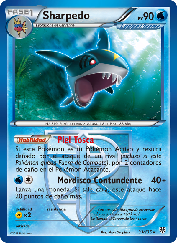 Sharpedo 33 — Tormenta Plasma (Spanish Pokémon TCG card)