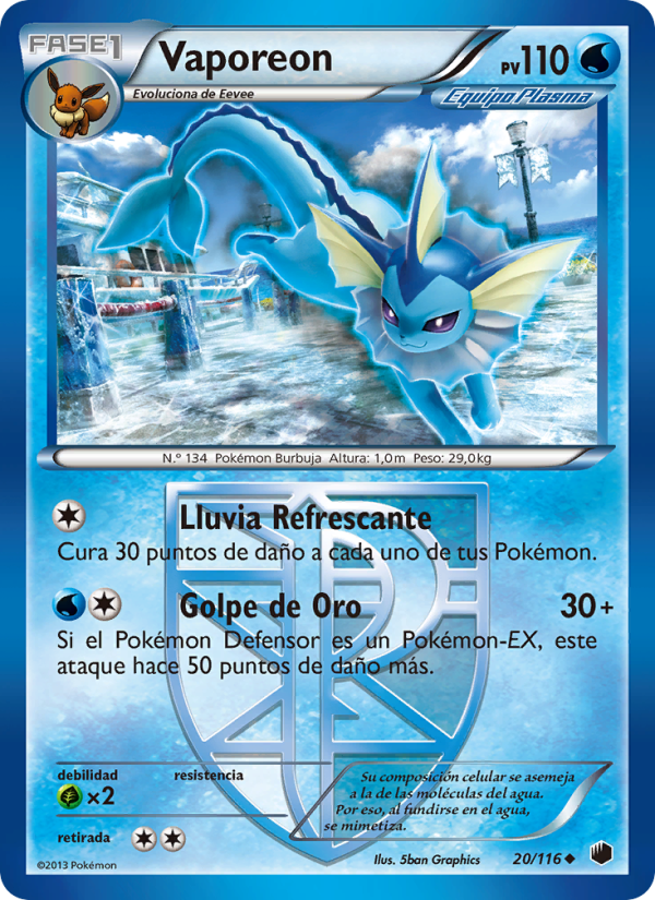 Vaporeon 20 — Glaciación Plasma (Spanish Pokémon TCG card)