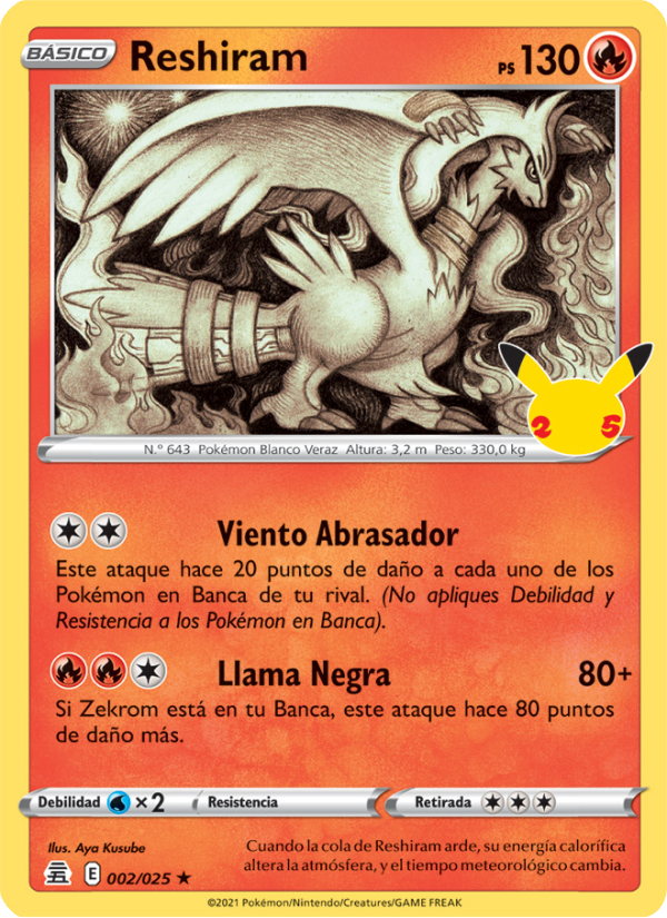 Reshiram 2 — Celebraciones (Spanish Pokémon TCG card)