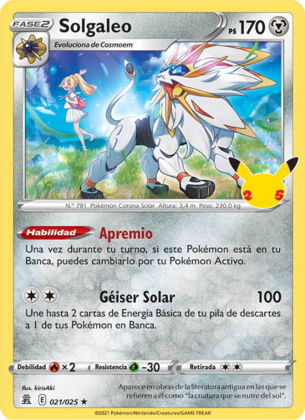 Solgaleo 21 — Celebraciones (Spanish Pokémon TCG card)
