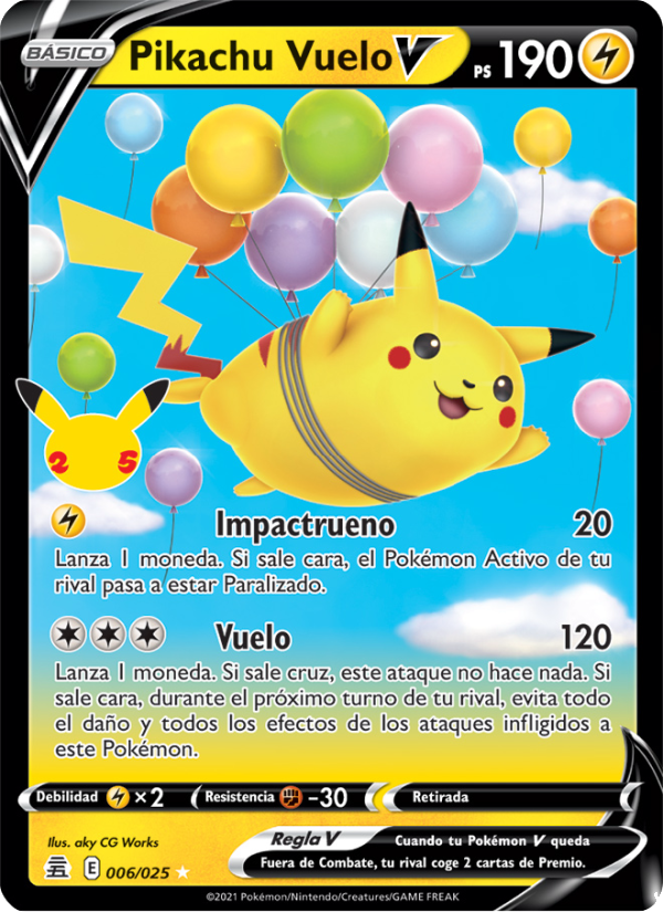 Pikachu Vuelo V 6 — Celebraciones (Spanish Pokémon TCG card)