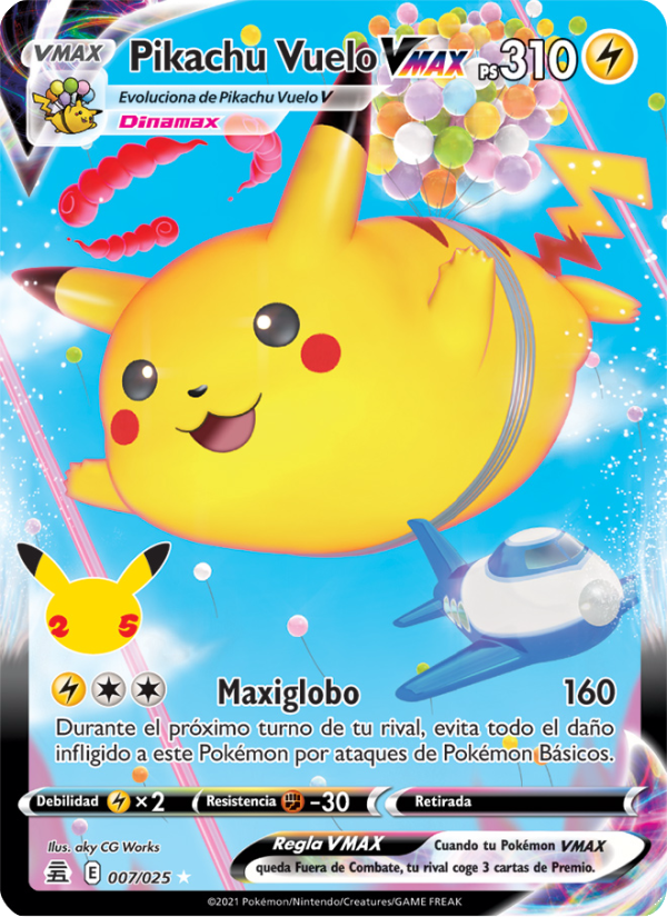 Pikachu Vuelo VMAX 7 — Celebraciones (Spanish Pokémon TCG card)