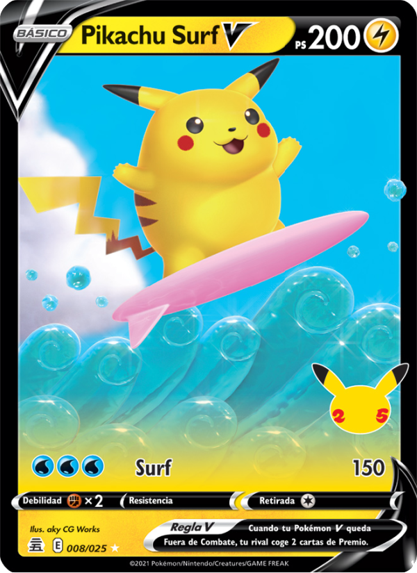 Pikachu Surf V 8 — Celebraciones (Spanish Pokémon TCG card)