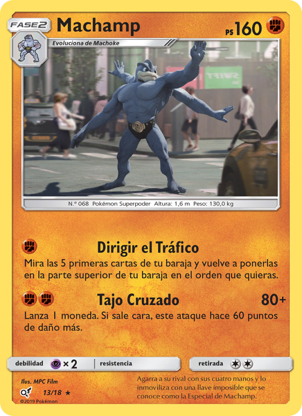 Machamp 13 — Detective Pikachu (Spanish Pokémon TCG card)
