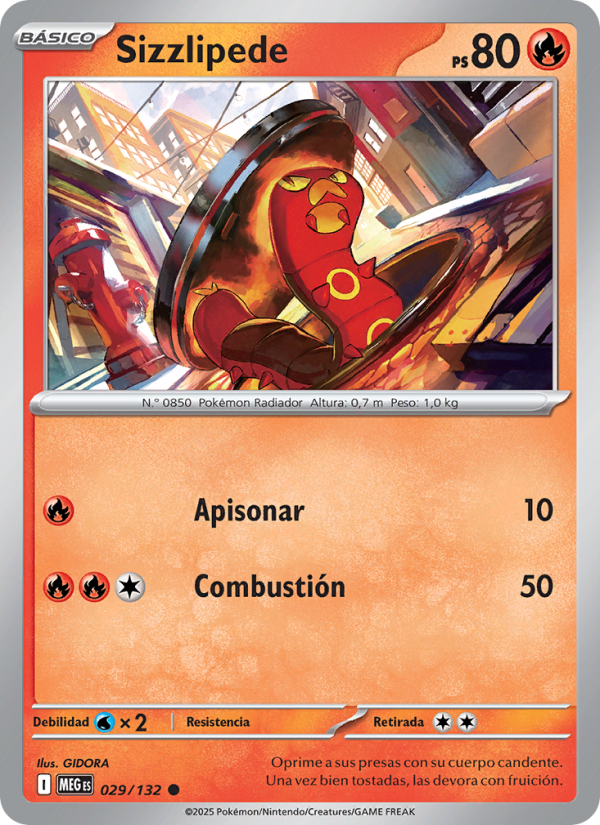 Sizzlipede 029 — Megaevolución (Spanish Pokémon TCG card)