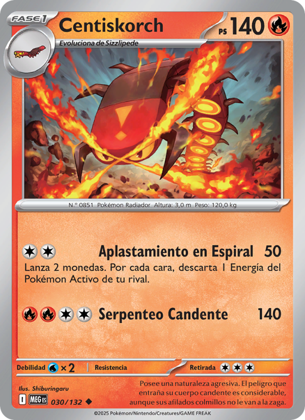 Centiskorch 030 — Megaevolución (Spanish Pokémon TCG card)