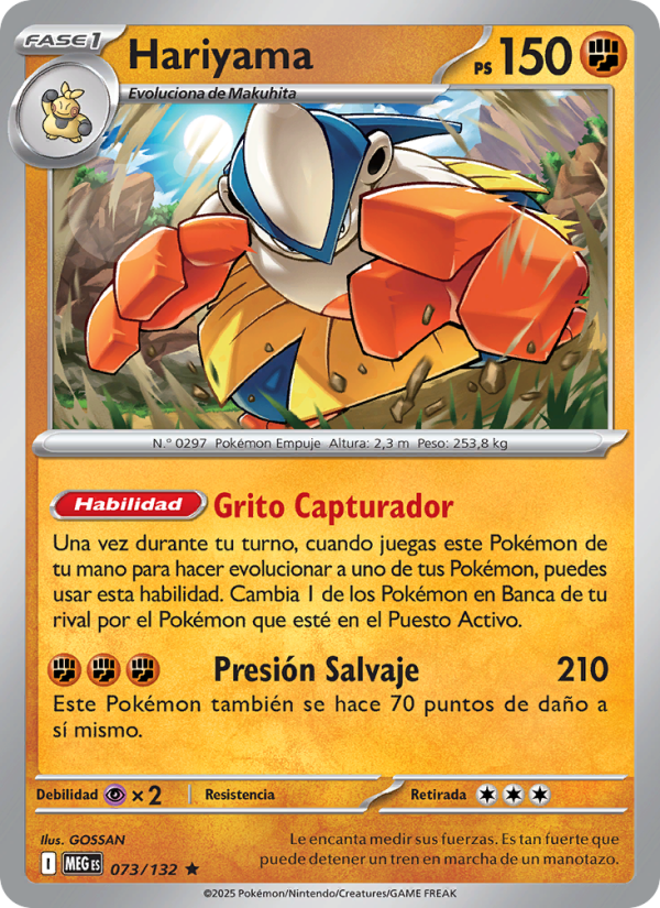 Hariyama 073 — Megaevolución (Spanish Pokémon TCG card)