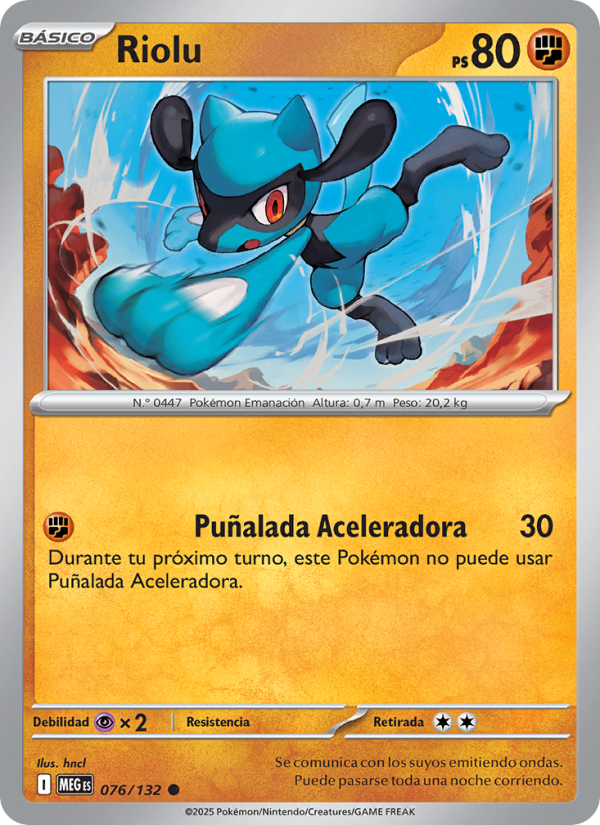 Riolu 076 — Megaevolución (Spanish Pokémon TCG card)