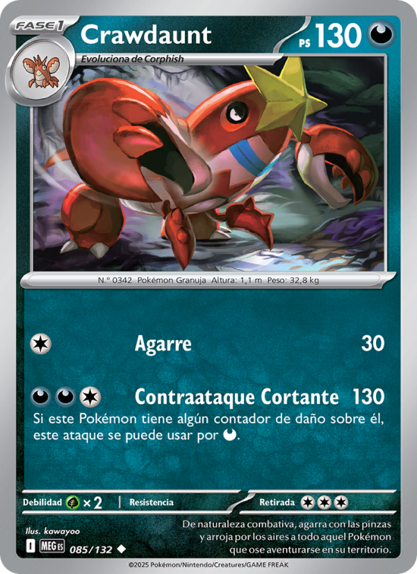 Crawdaunt 085 — Megaevolución (Spanish Pokémon TCG card)