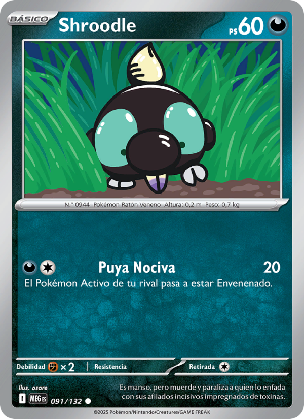 Shroodle 091 — Megaevolución (Spanish Pokémon TCG card)