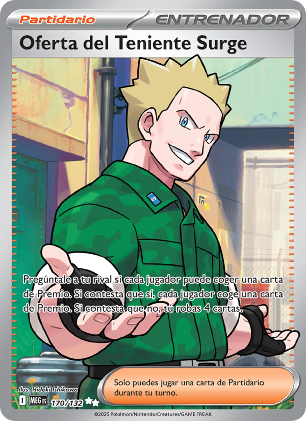 Oferta del Teniente Surge 170 — Megaevolución (Spanish Pokémon TCG card)