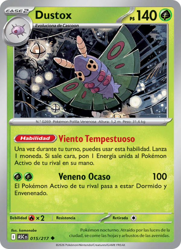Dustox 015 — Héroes Ascendentes (Spanish Pokémon TCG card)